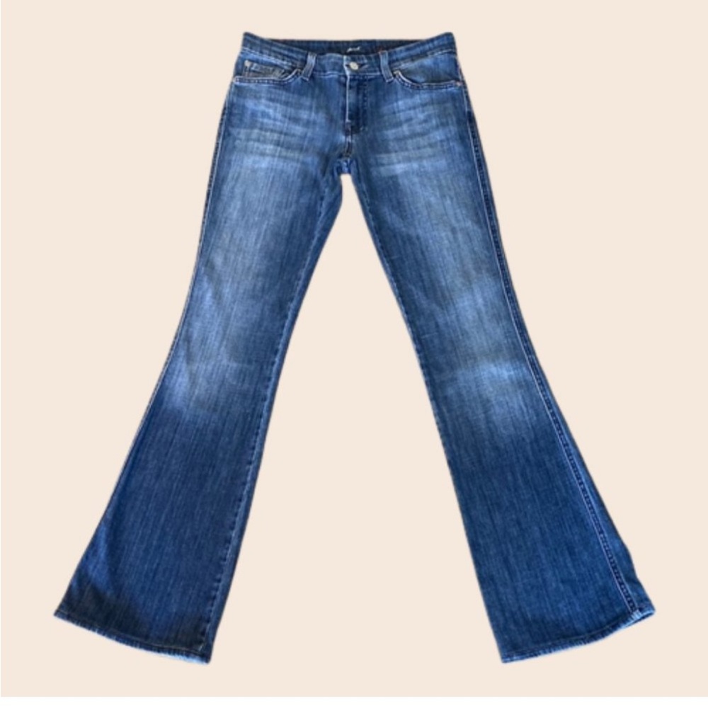 Vintage Seven For All Mankind A Pocket Low Rise Flare Jeans Mid Wash Size 27